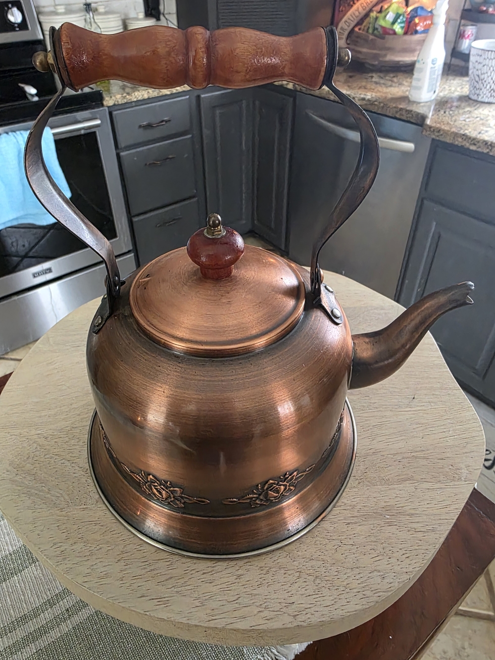 Copper Finish  Tea Kettle with Wooden Handle